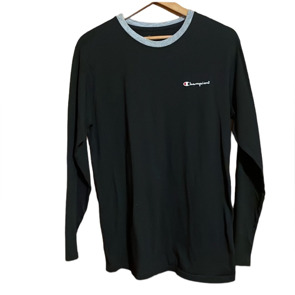 •CHAMPION•MENS LONG SLEEVE BLACK LOGO CREWNECK T-SHIRT SIZE MEDIUM EUC